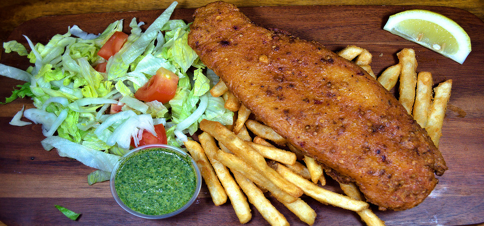Freshly fried spicy fish and chips